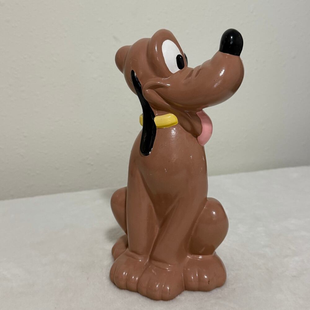 Vintage Walt Disney Productions Ceramic Pluto Figurine Seated Dog 6" Japan 1970s